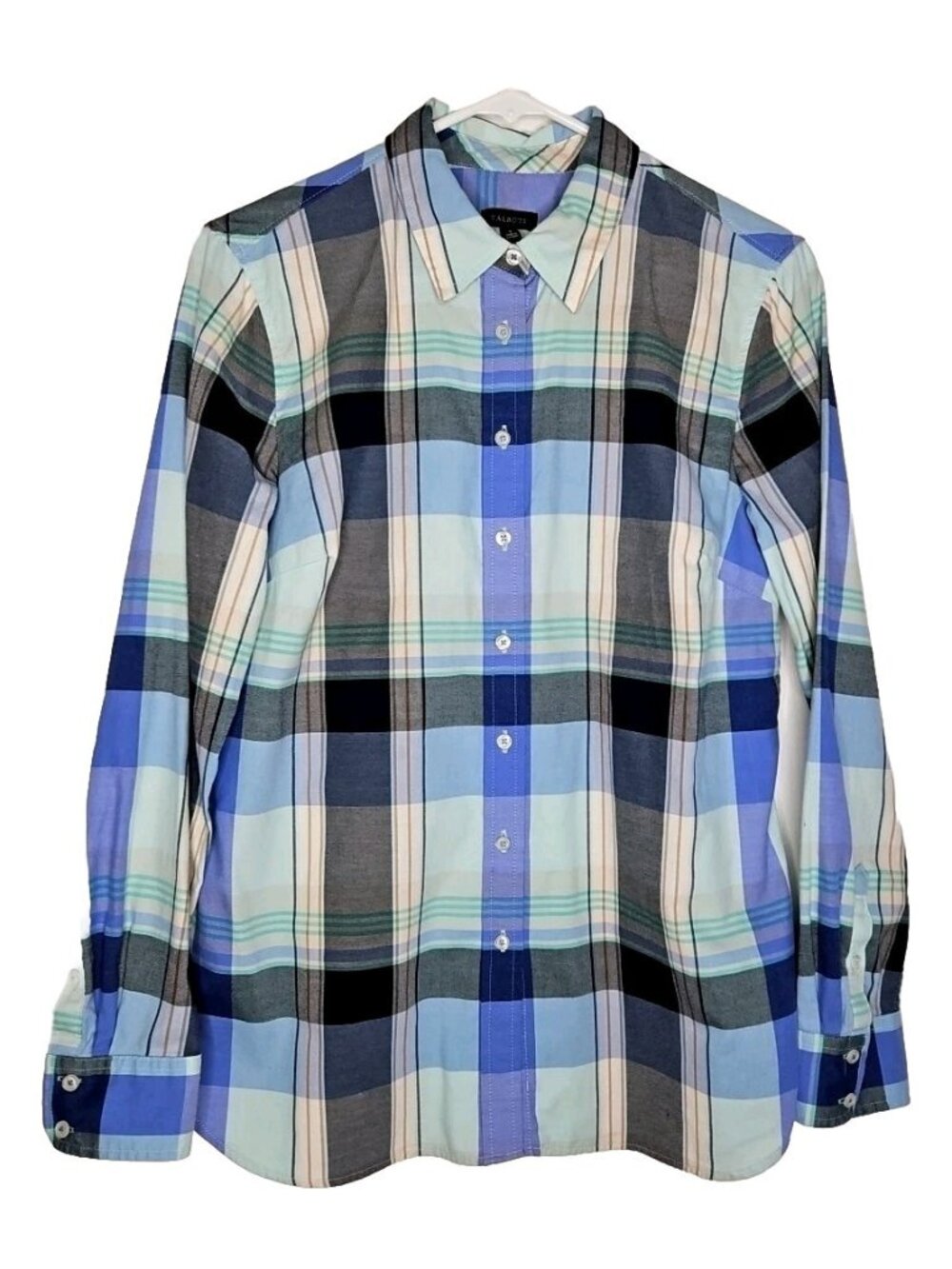 Talbots Blue Plaid Button Front Shirt Size S Women's Long Sleeve Cotton Fall